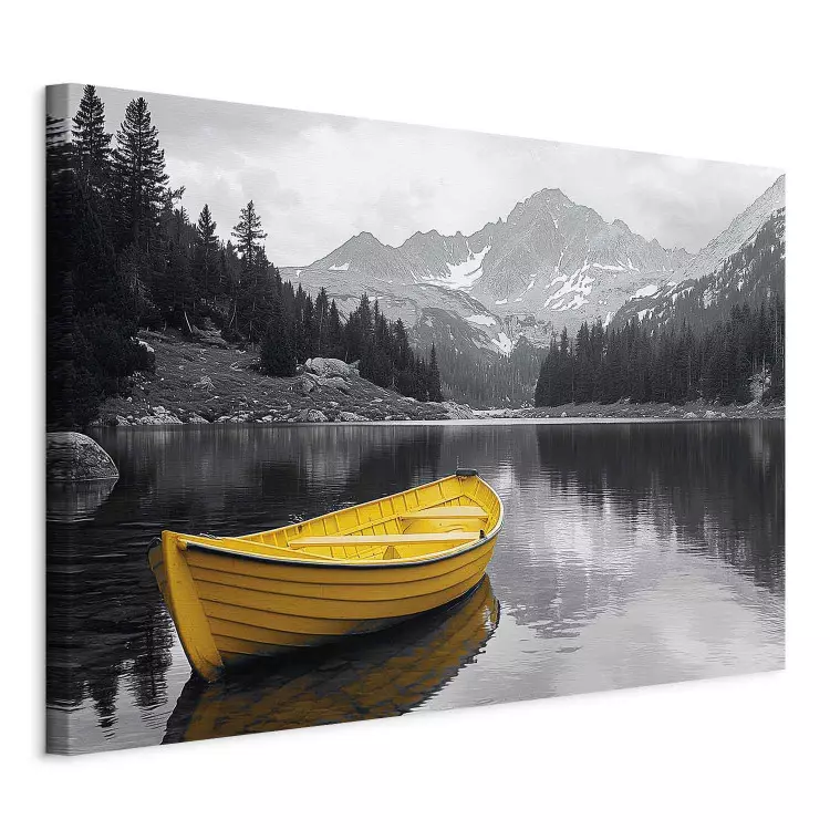 Yellow accent - a contrasting boat against the background of a mountain lake