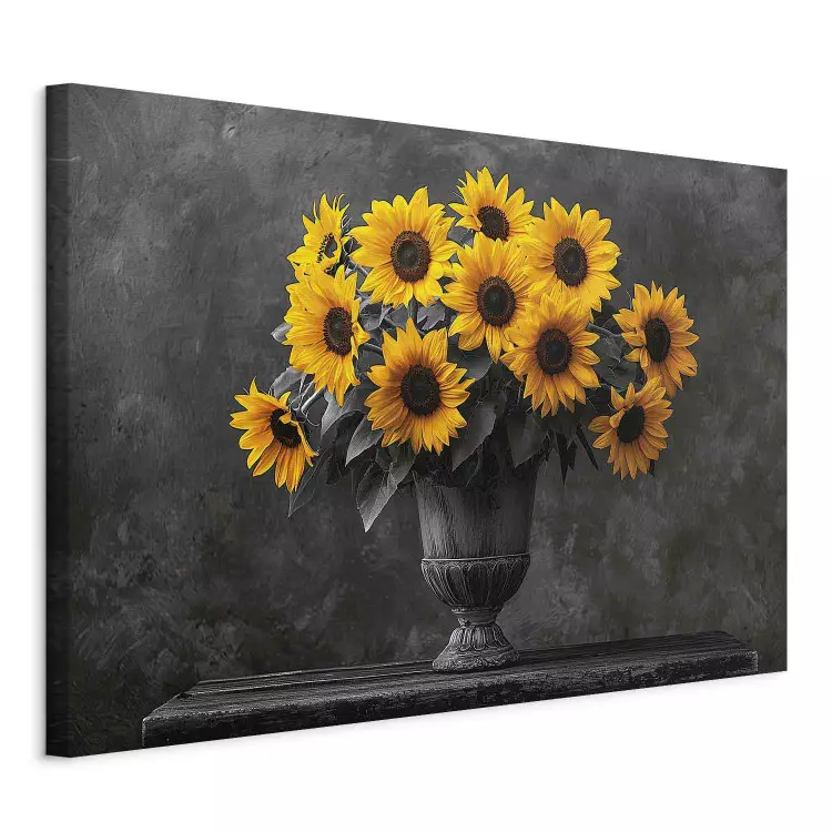 Yellow flowers - sunflowers on a black and white distressed background