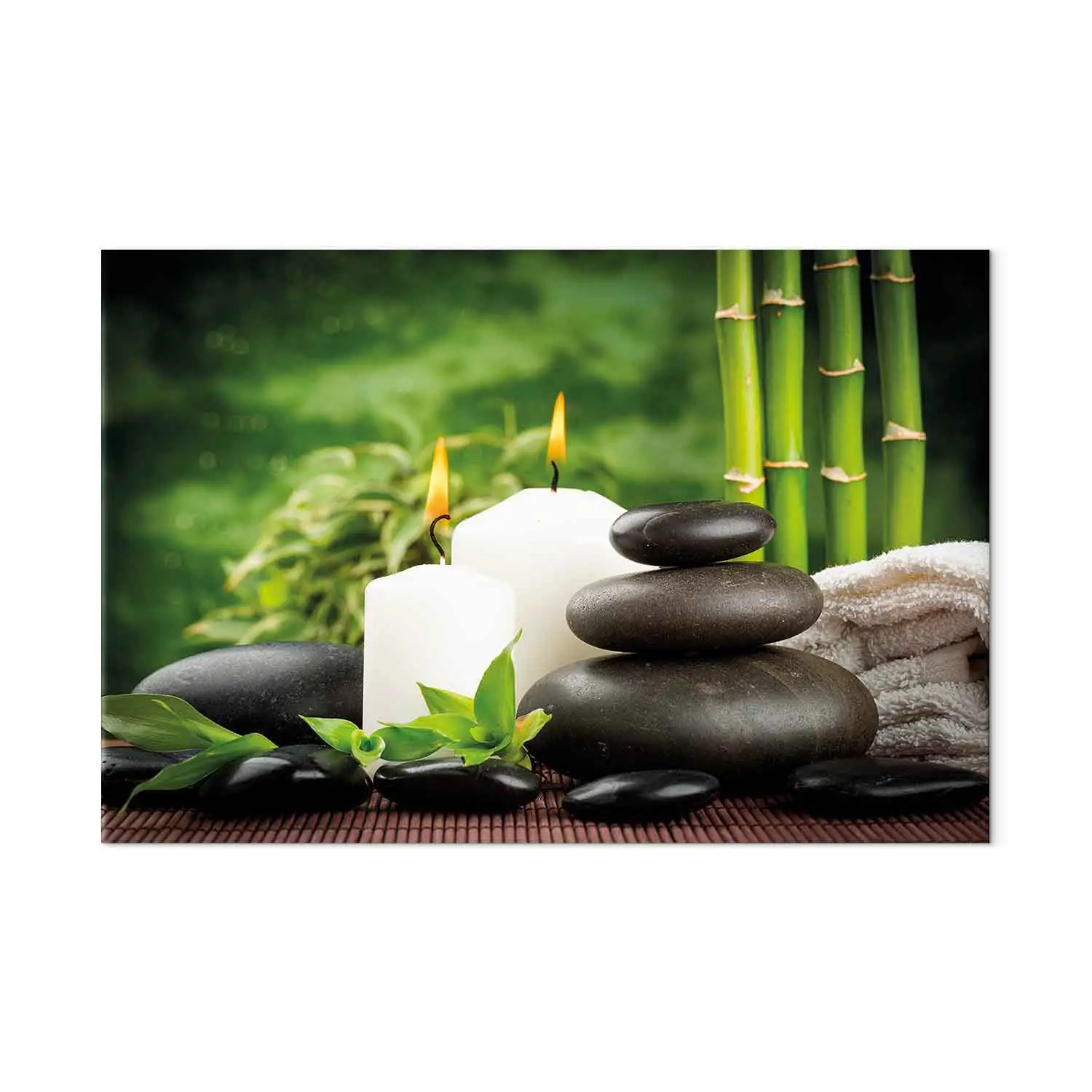 Large XXL print Harmony and zen - candles, bamboo and stones in a