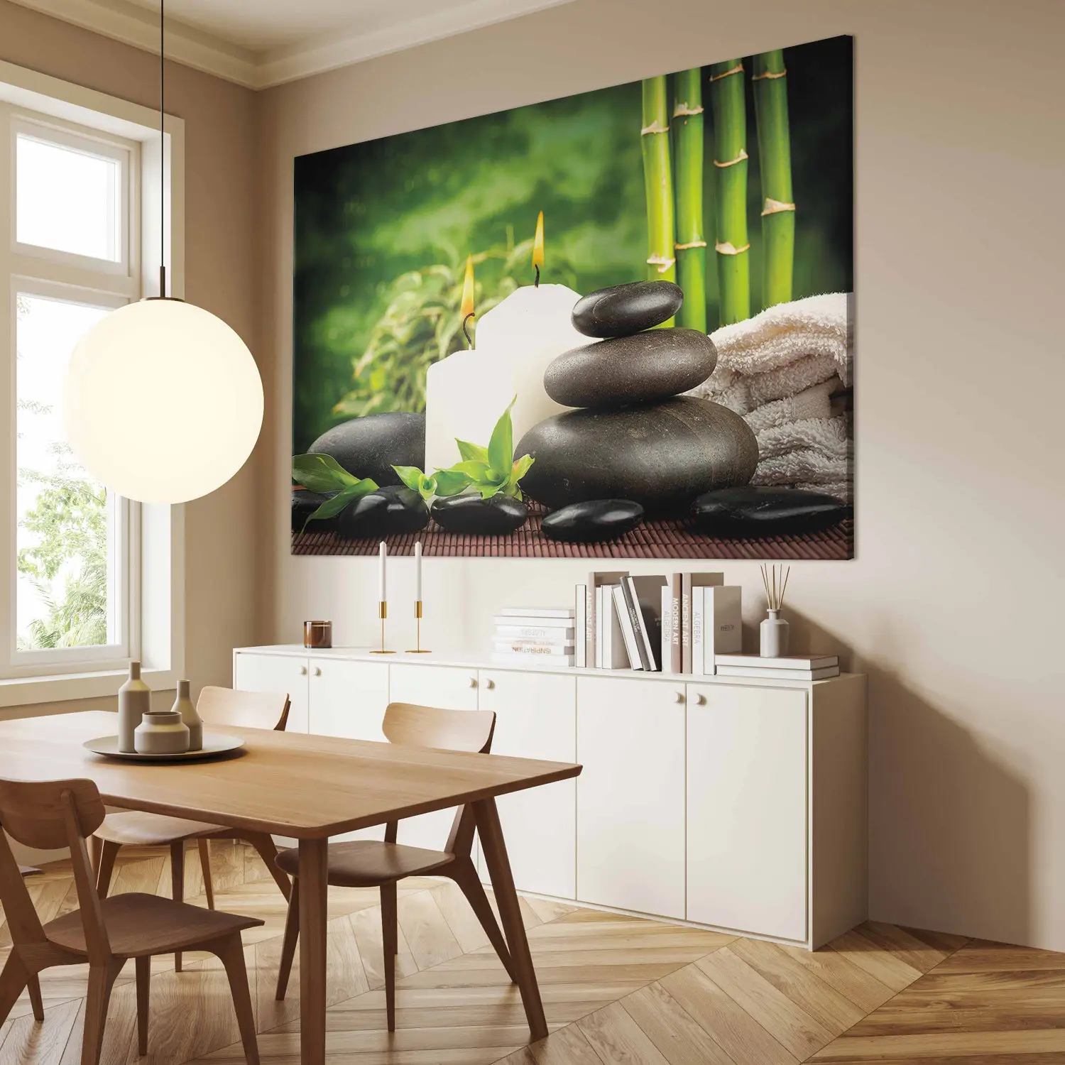 Large XXL print Harmony and zen - candles, bamboo and stones in a
