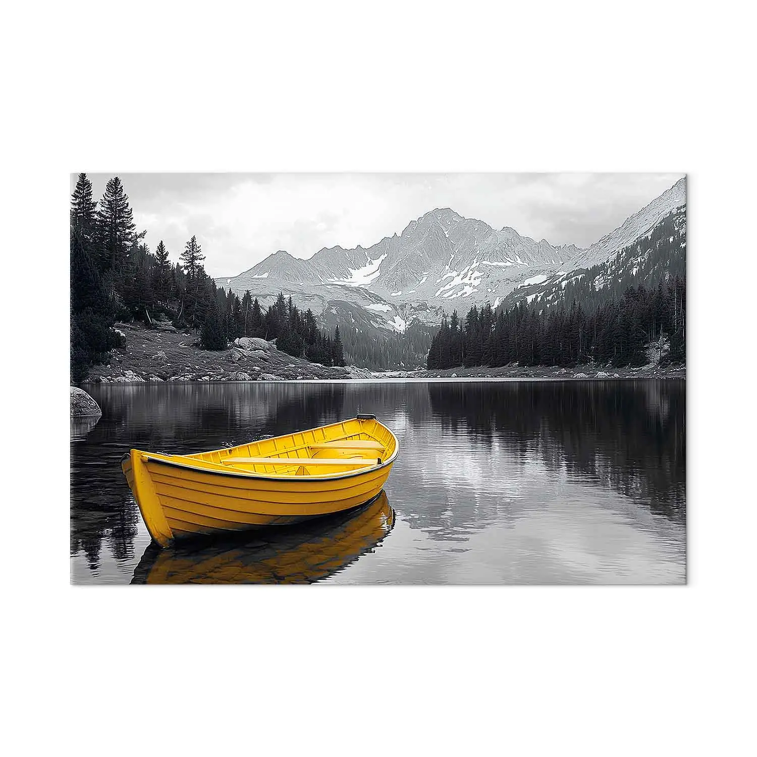 Napat Wattanaページ XXL canvas print Mountain haven - a yellow boat on a calm lake