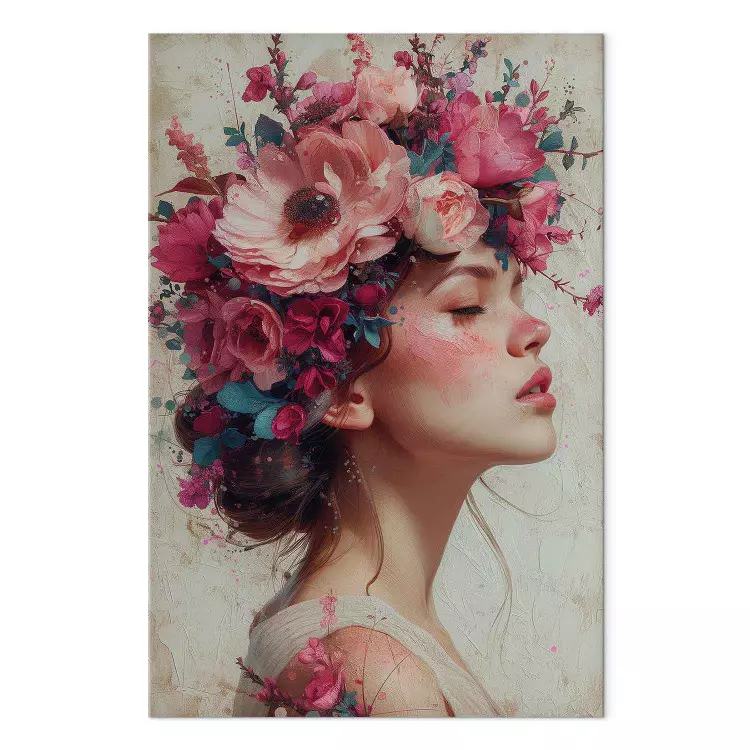 Dreamy Nature - Romantic Image of a Woman Surrounded by Flowers in Pastel Tones
