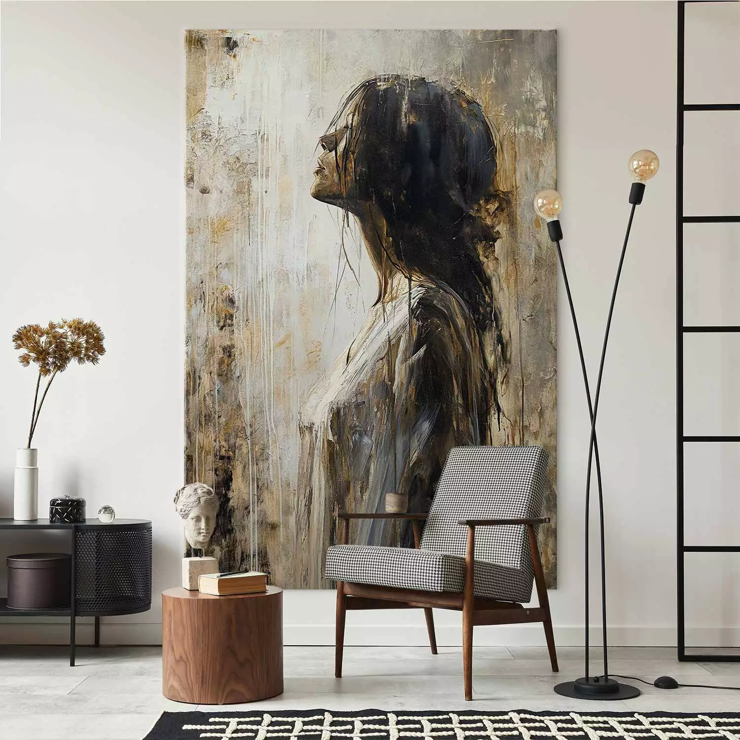 Large canvas print Held Breath - Expressive Portrait of a Woman in Shades of Brown and White