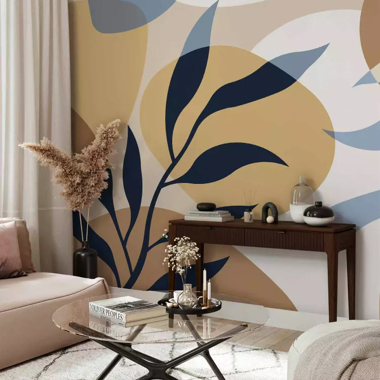 Delicate twigs - a minimalist pattern with leaves on a beige background