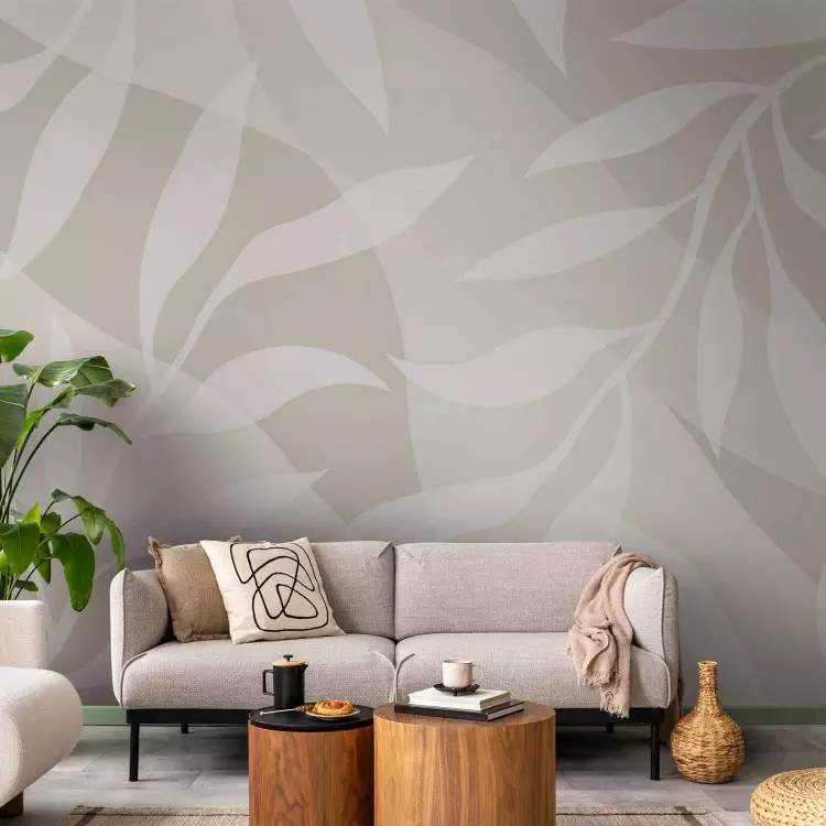Minimalist leaves - delicate pattern in shades of creamy beige and off-white