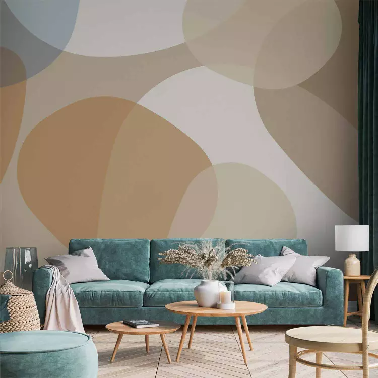 Beige shapes - abstract minimalism in light, warm shades with a blue accent
