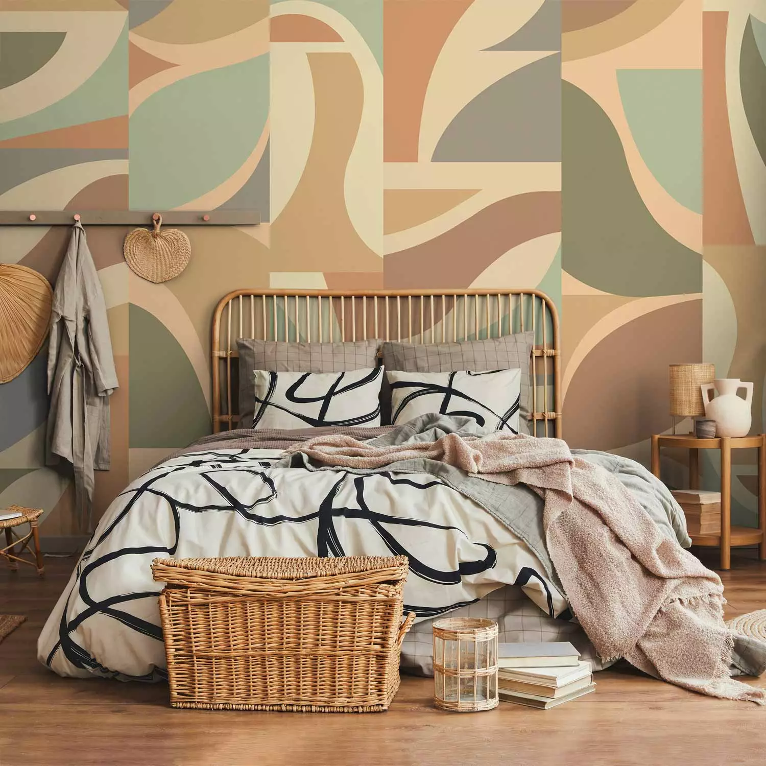 Wall Mural Beige Retro - Abstract, Geometric Shapes in Warm Vintage Shades  - bimago, image size:1500x1500