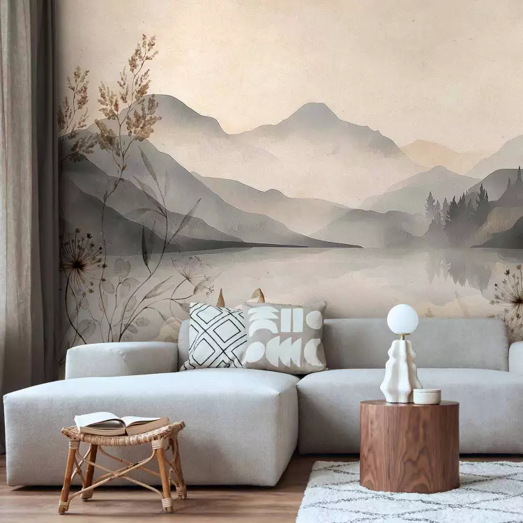Mountain Reflection - A Peaceful Landscape with a Lake and a Foggy Panorama