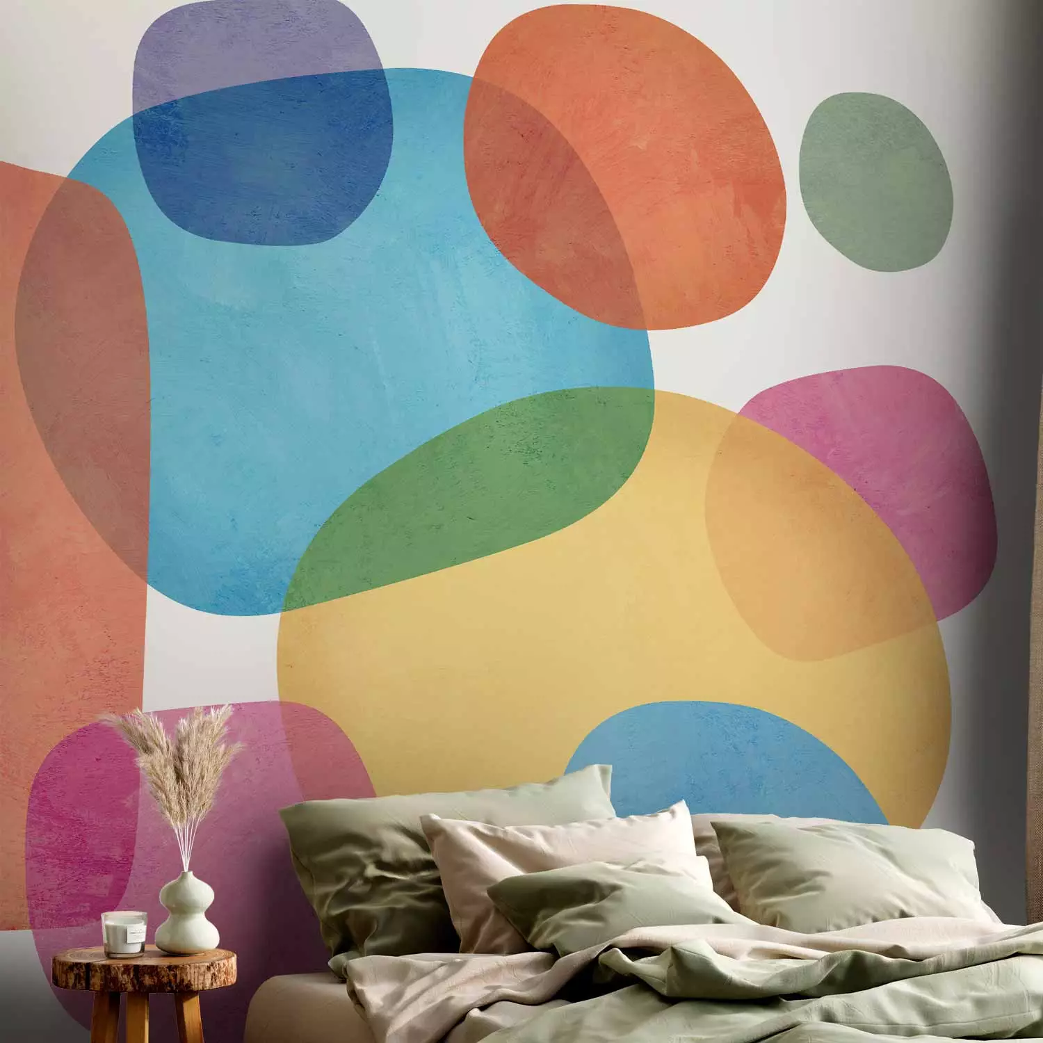 Photo Wallpaper Colorful Blotches - transparent watercolor-style shapes