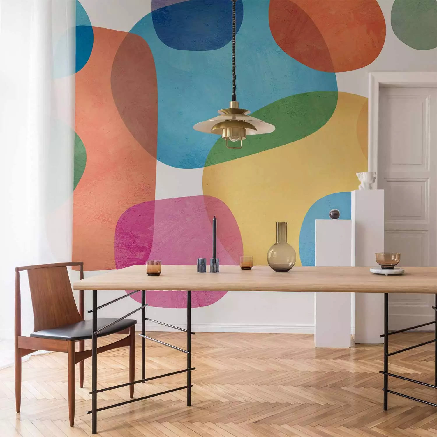 Photo Wallpaper Colorful Blotches - transparent watercolor-style shapes