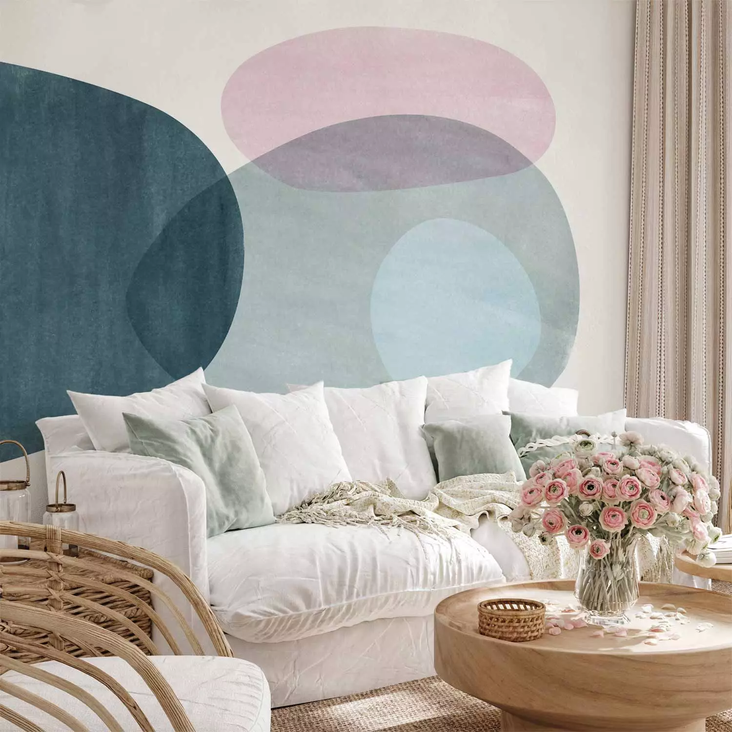 Wall Mural Interpenetrating Forms - pastel shapes with a transparency effect