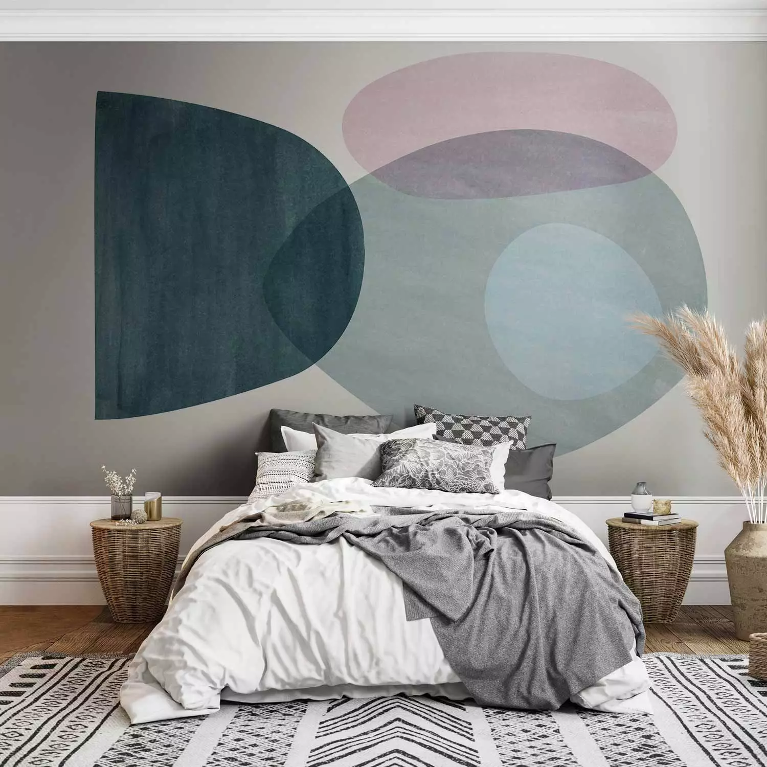 Wall Mural Interpenetrating Forms - pastel shapes with a transparency effect