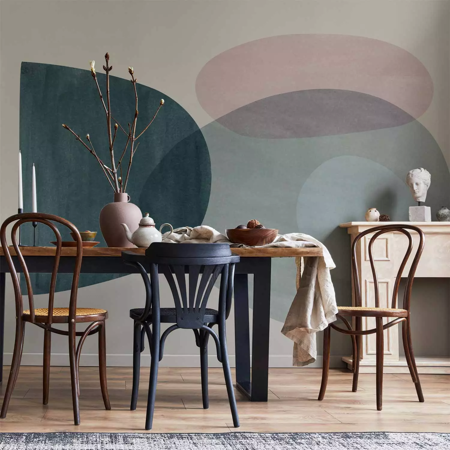 Wall Mural Interpenetrating Forms - pastel shapes with a transparency effect