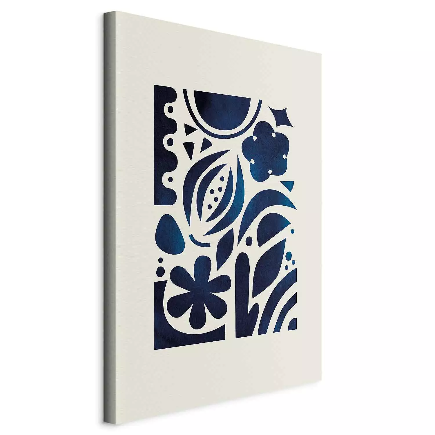 Canvas Art Print Night Garden - stylized flowers and leaves in dark blue tones
