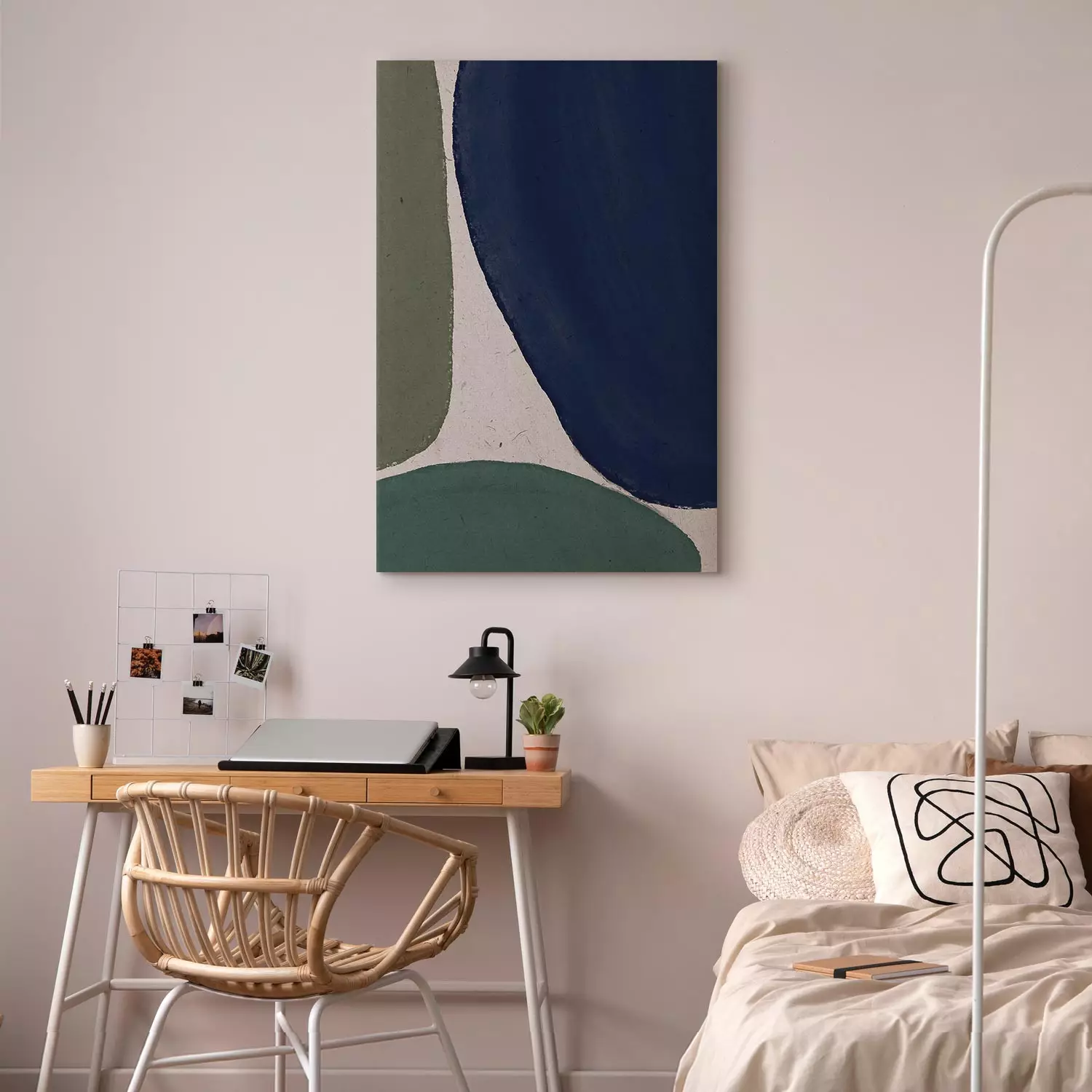 Canvas Art Print Colorful Blotches - organic shapes on a beige textured background