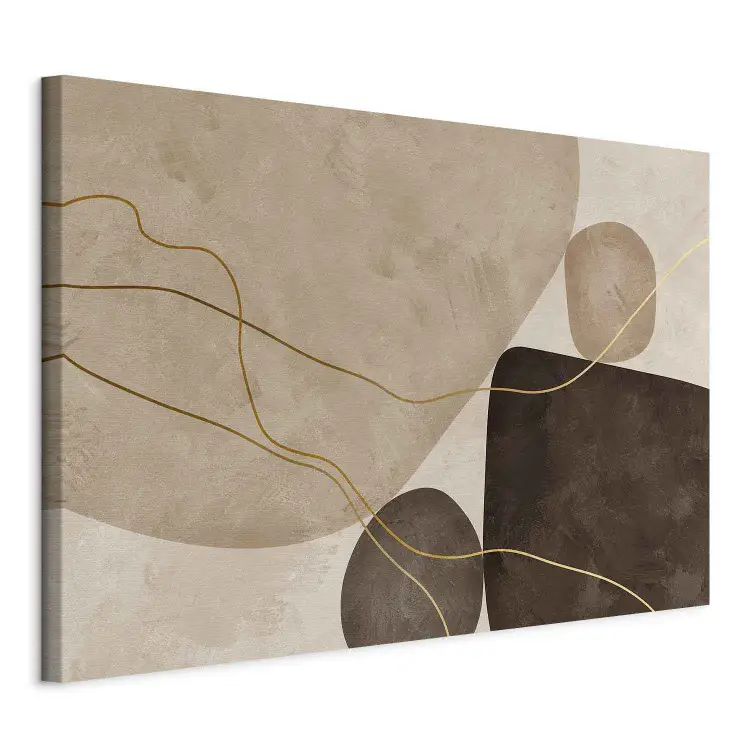 Earth’s Touch – Beige and Brown Figures with Gentle Gold Lines