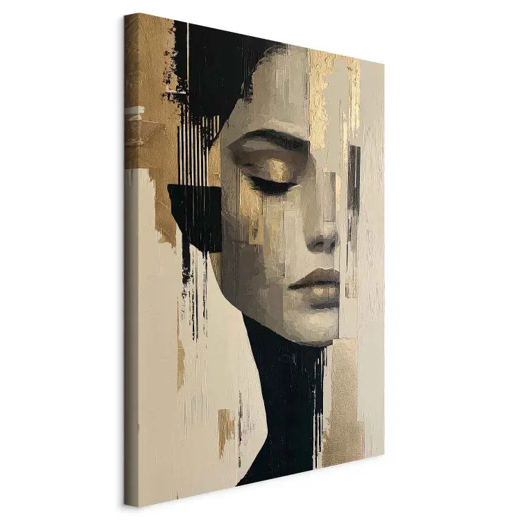 Fragments of Silence – Face in Greyscale with Shimmering Accents