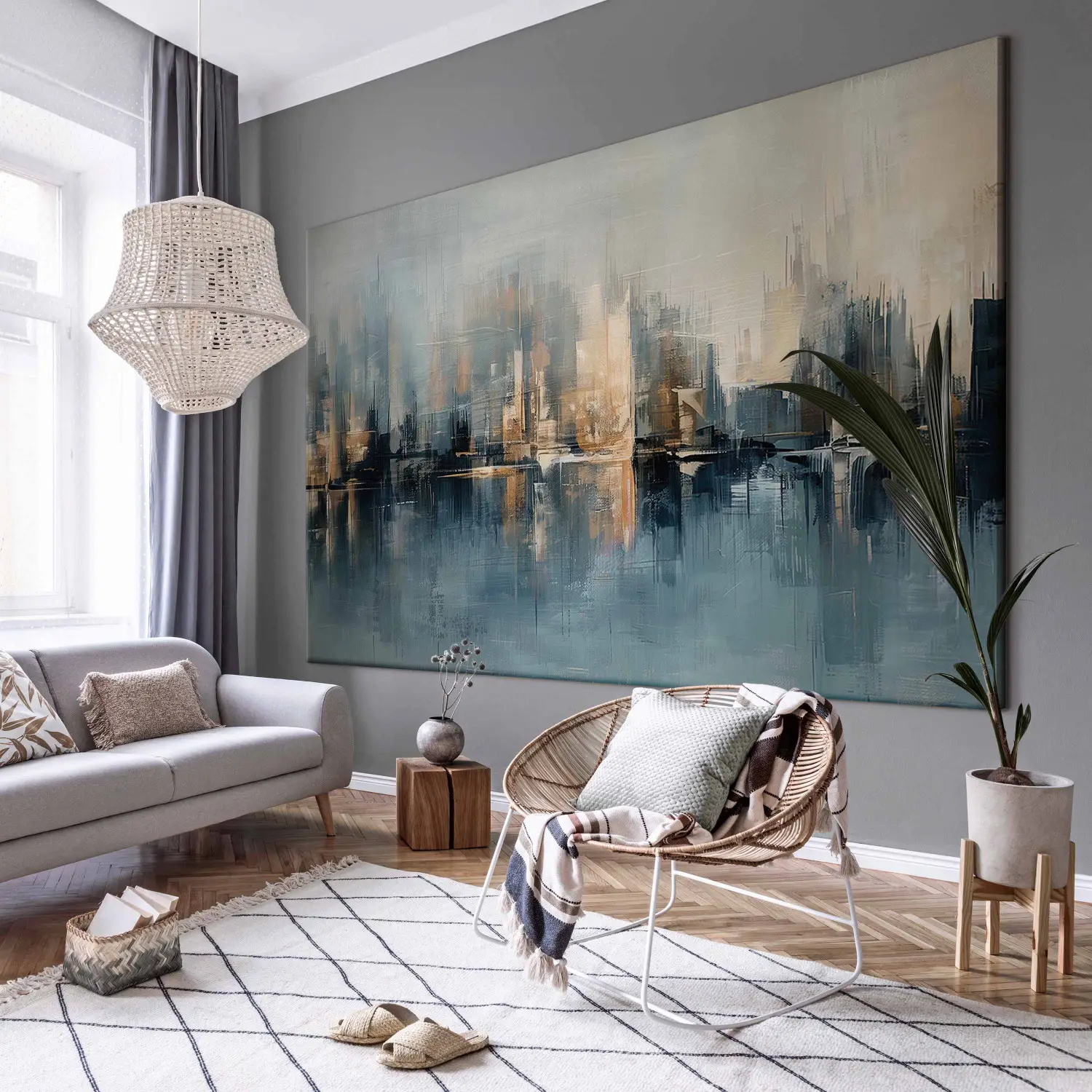 XXL canvas print Hazy Skyscrapers – abstract city skyline with