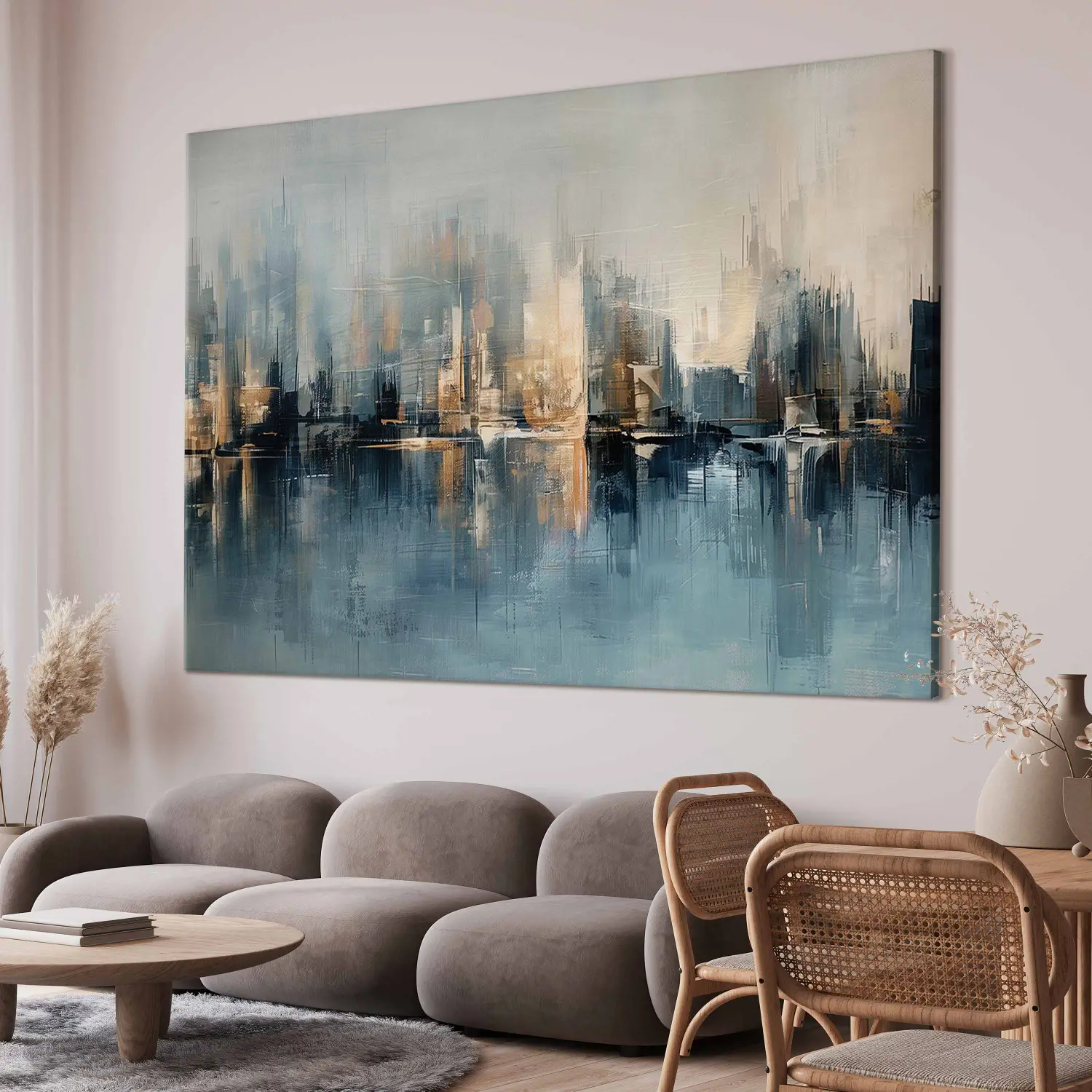 XXL canvas print Hazy Skyscrapers – abstract city skyline with