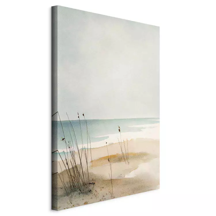 Sea Silence – watercolor beach with water, sky, and dry grasses