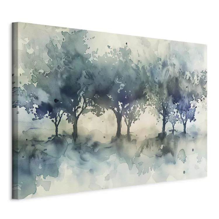 Forest Accent – watercolor trees in cool tones with blurred background