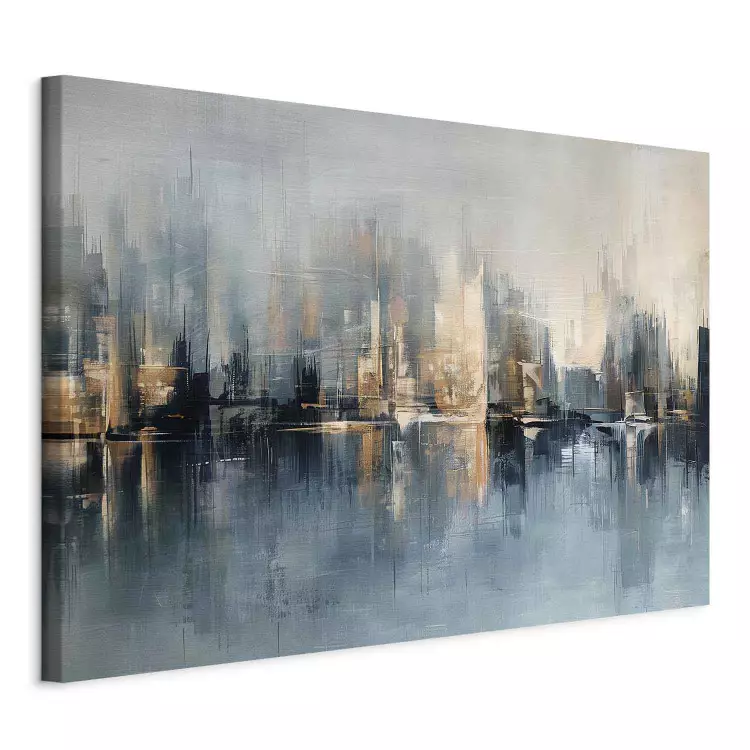 Glass Skyscrapers – blurred urban landscape with reflection in water