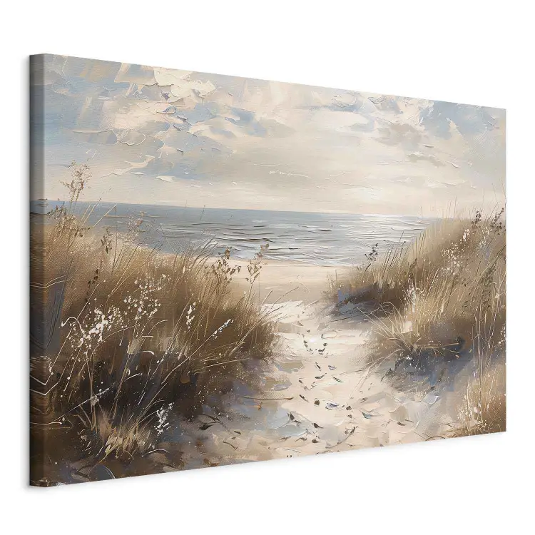 Toward the Sea – sunny beach with dry vegetation and calm sky