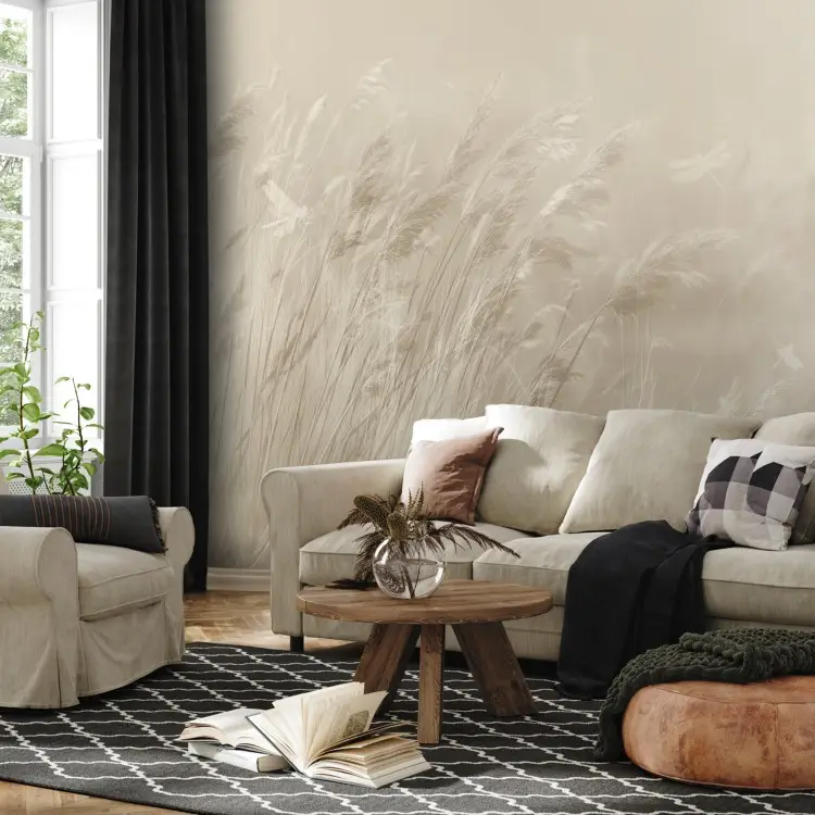 Summer meadow - a soft landscape of plants in beige shades of nature