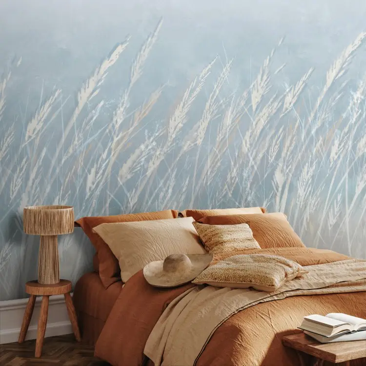 Blue grasses - bright ears of grass in the wind against a cool background tone