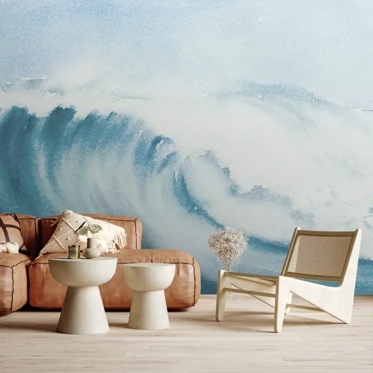 A powerful wave - a rough ocean in shades of blue