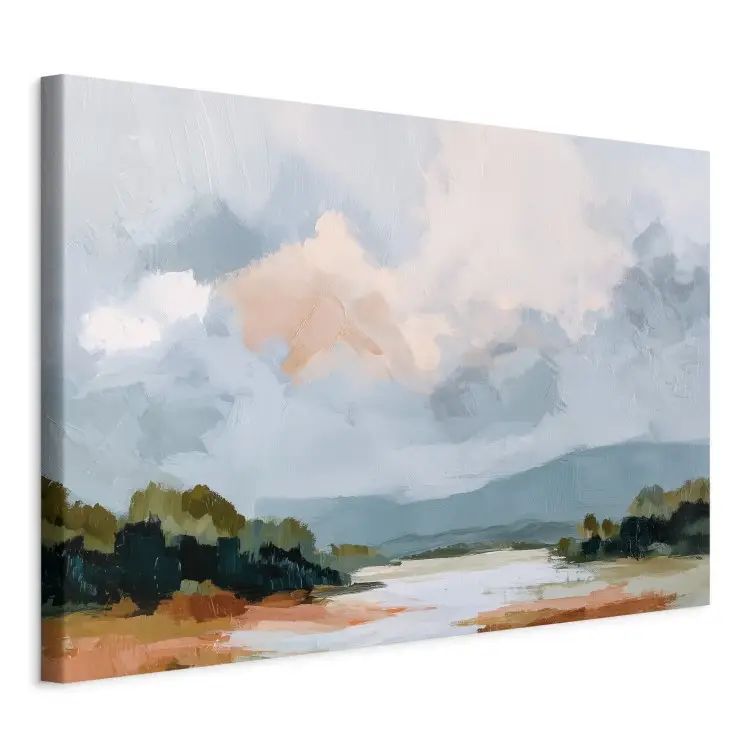 Picturesque horizon - thick clouds over a calm forest lake