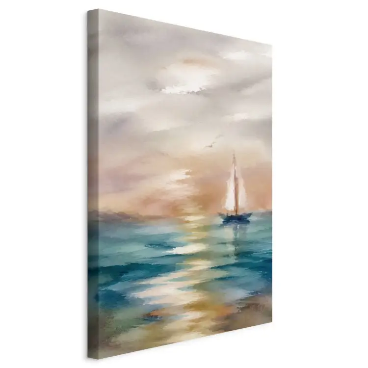 A lonely sailboat - a picturesque sunset over a calm sea