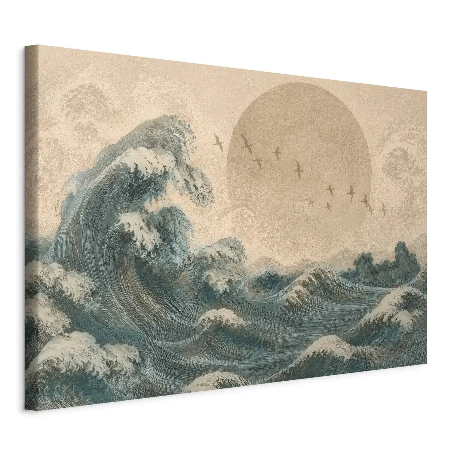 Canvas Painting Japanese wave - the sea element, birds and the