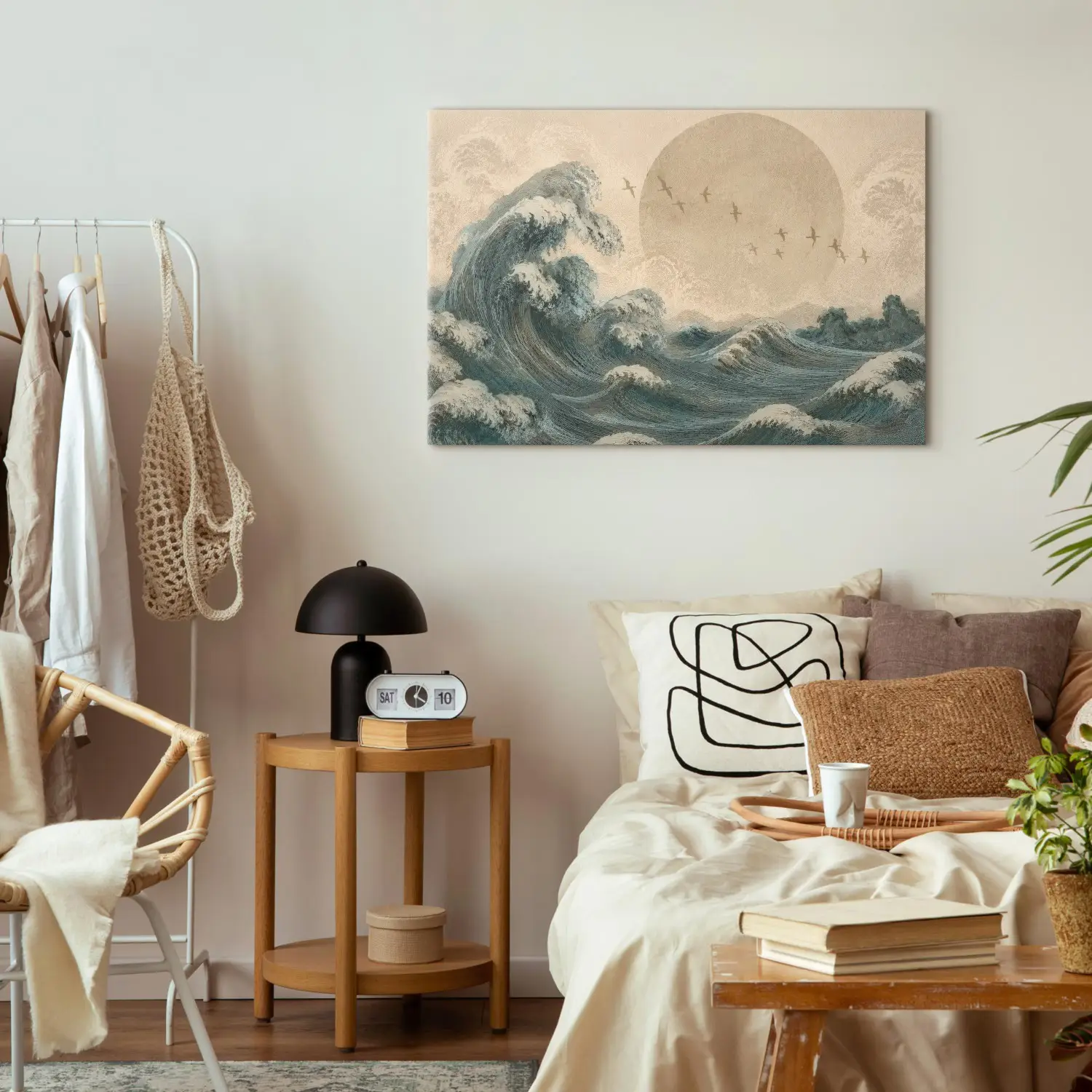 Canvas Painting Japanese wave - the sea element, birds and the