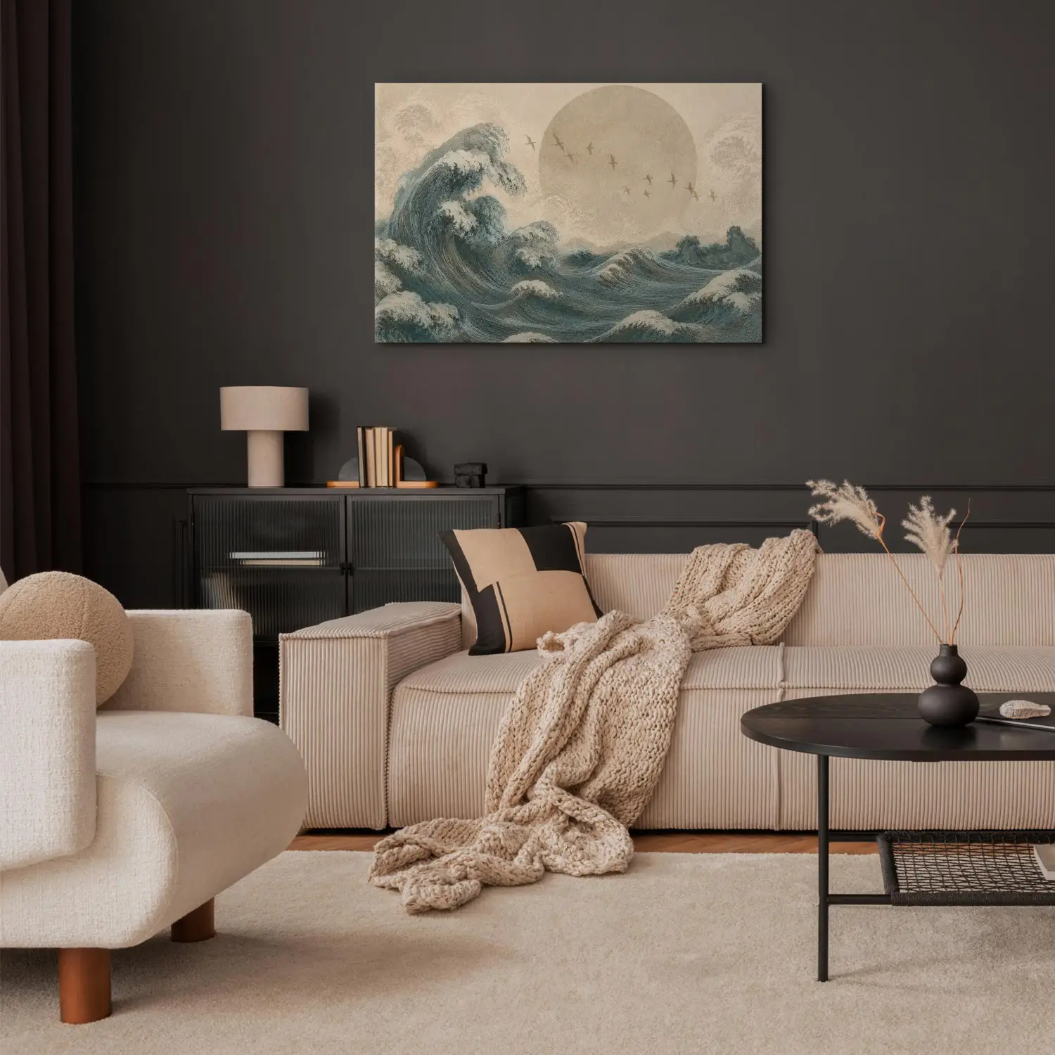 Canvas Painting Japanese wave - the sea element, birds and the