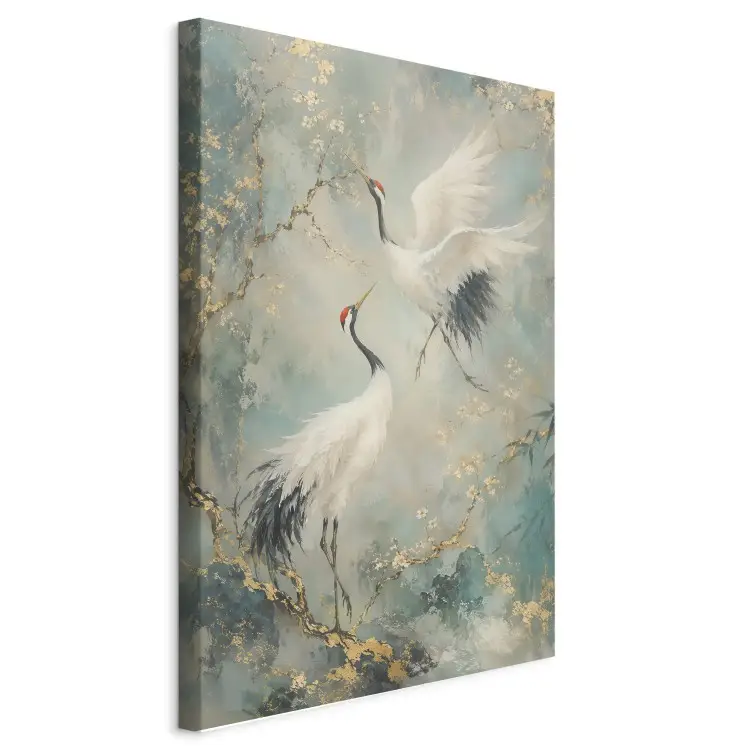 Crane Dance - Japanese birds among the blooming golden branches