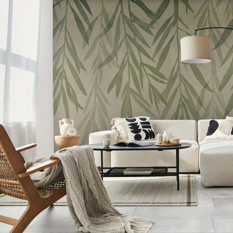 Green branches - hanging vines on a subtle beige background