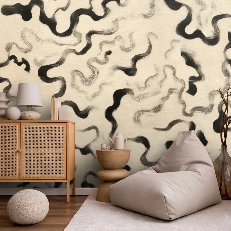Wavy lines - black abstract stripes on a cream background
