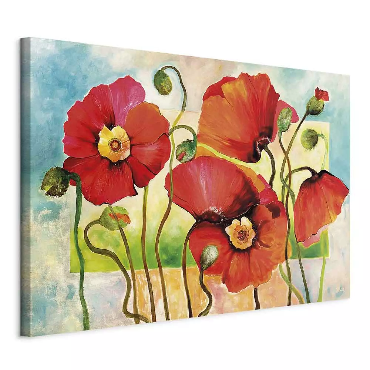 Canvas Art Print Joyful Blooming Red Poppies - colorful flower motif