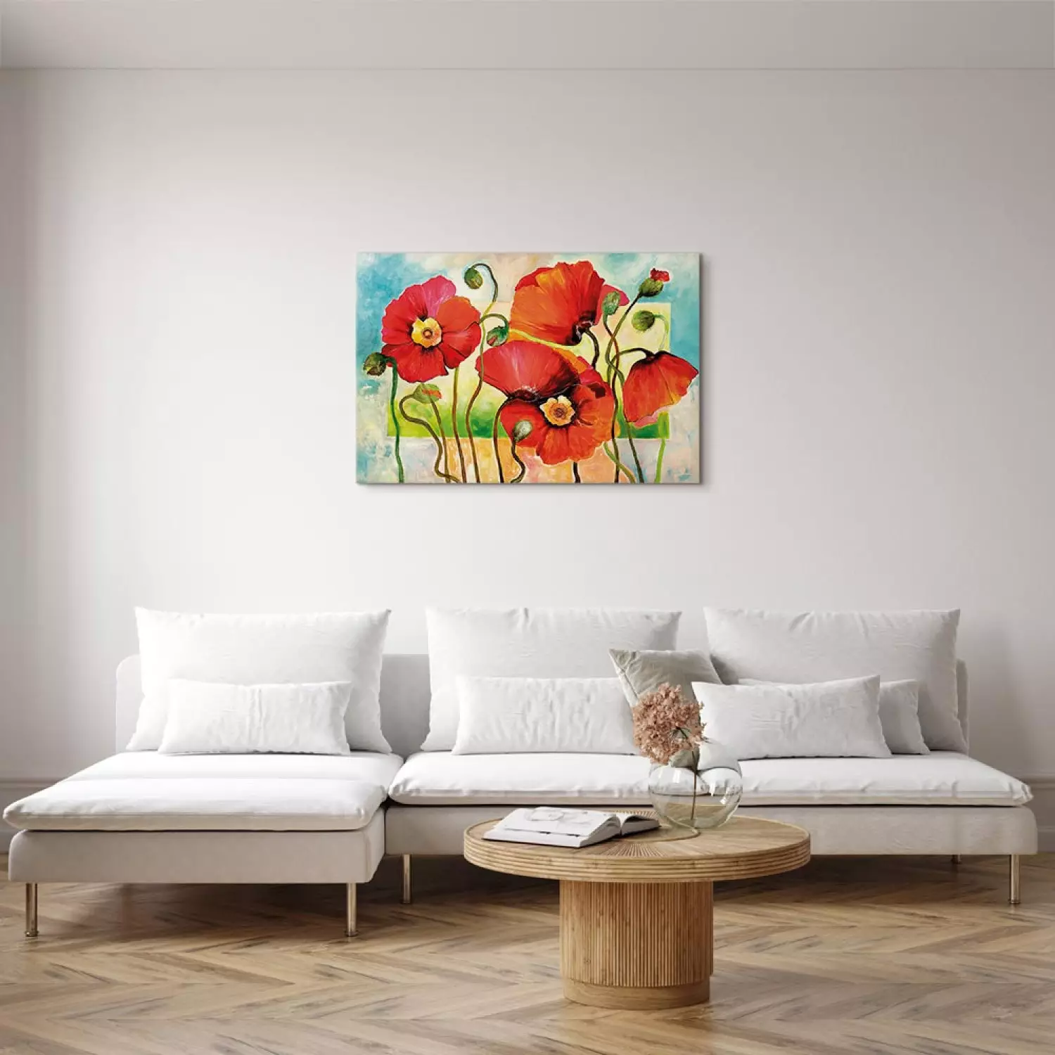 Canvas Art Print Joyful Blooming Red Poppies - colorful flower motif