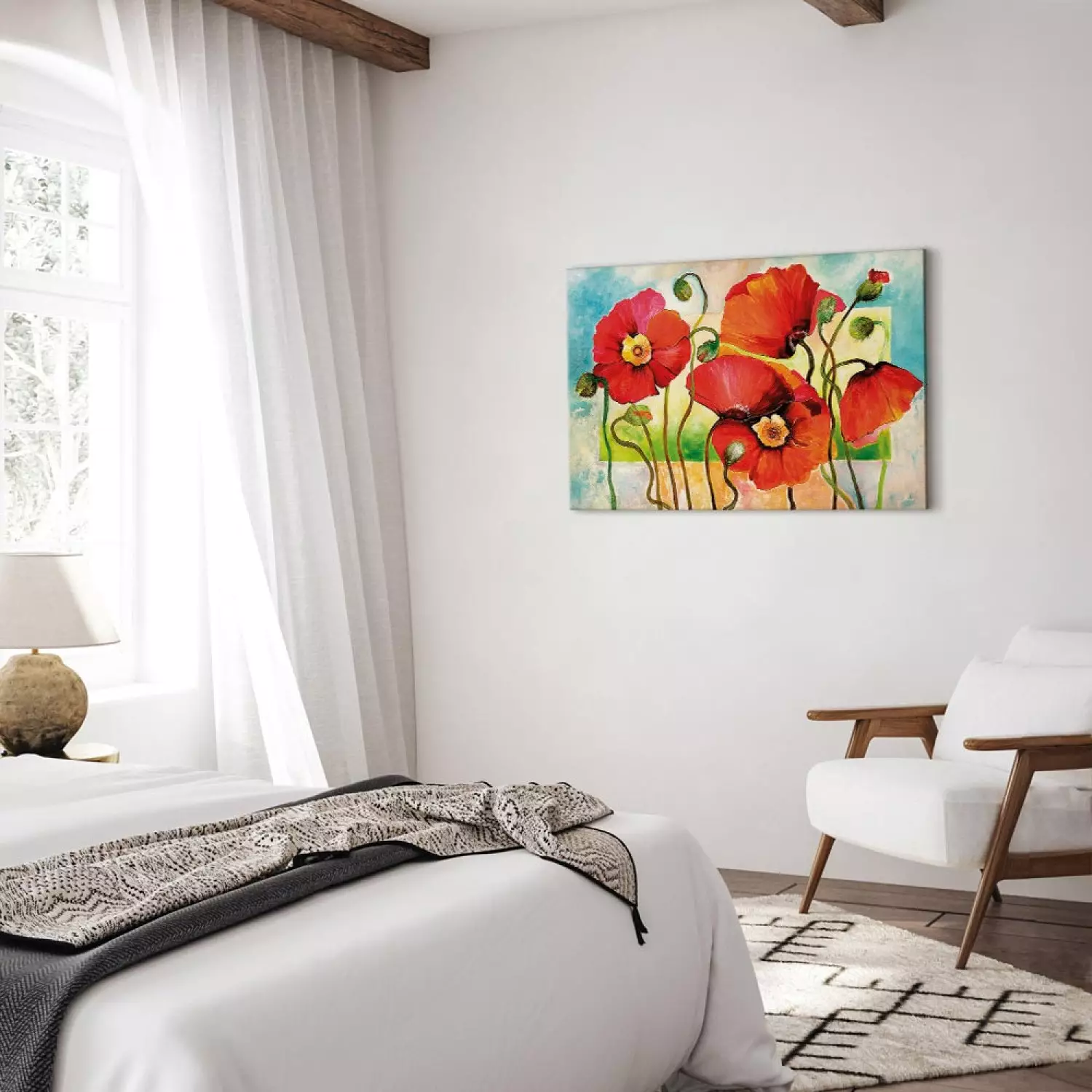 Canvas Art Print Joyful Blooming Red Poppies - colorful flower motif