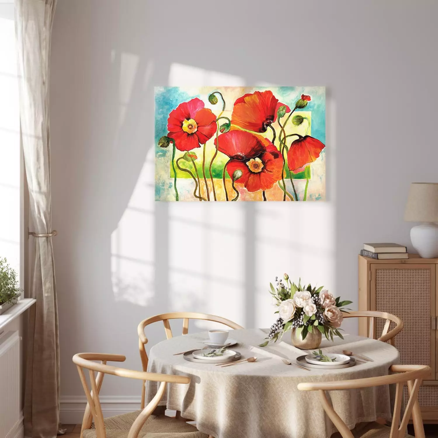 Canvas Art Print Joyful Blooming Red Poppies - colorful flower motif