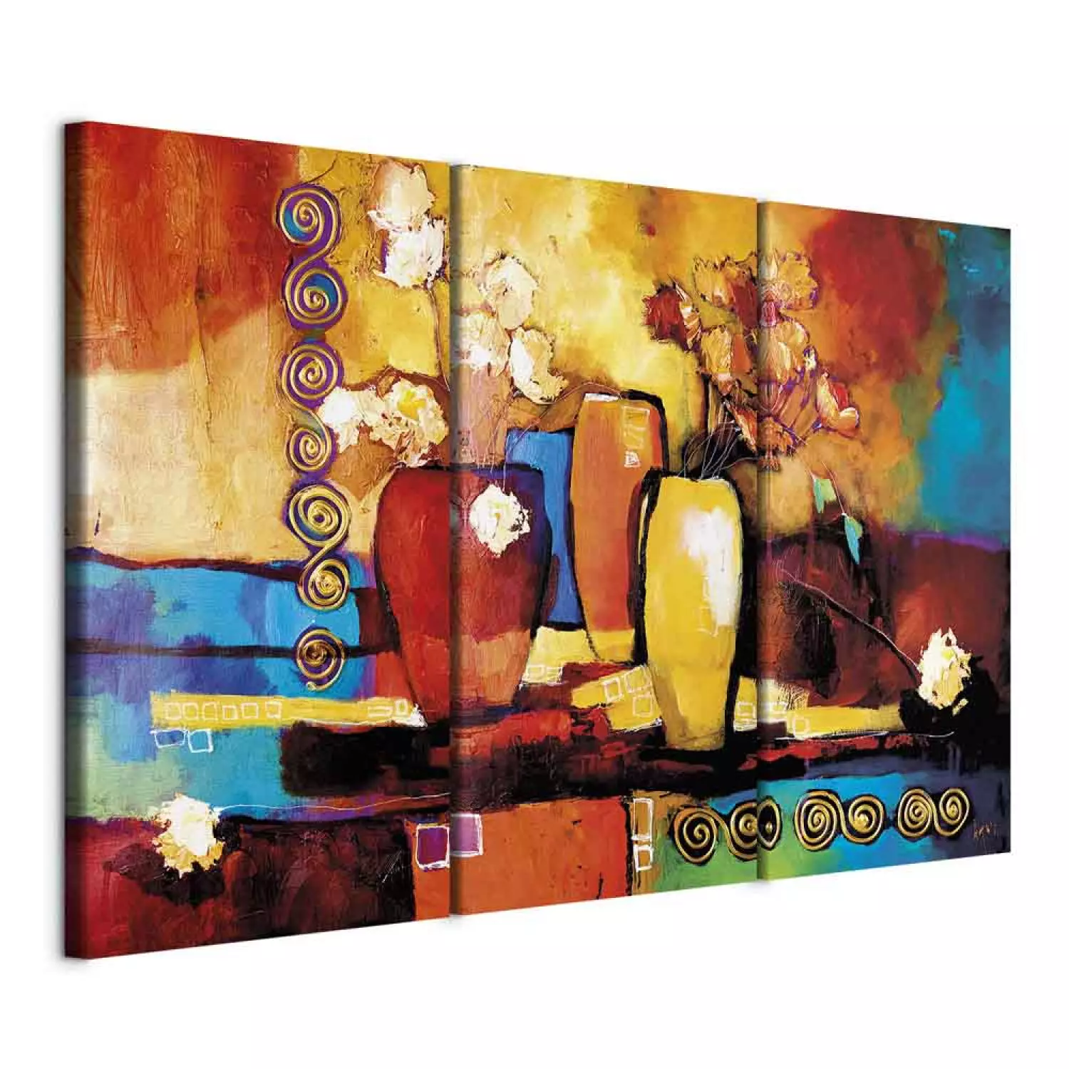 Canvas Print Flower Composition (3-piece) - colorful still life and vases
