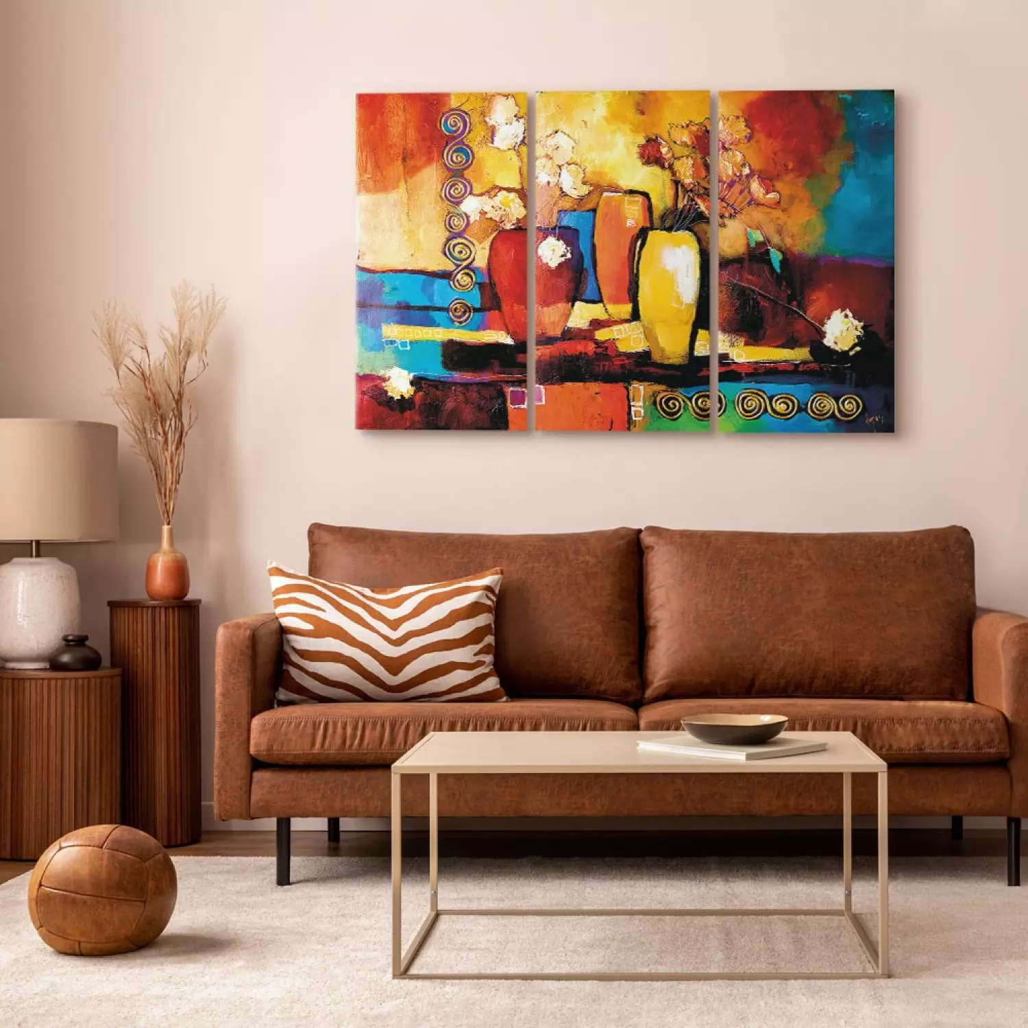 Canvas Print Flower Composition (3-piece) - colorful still life and vases