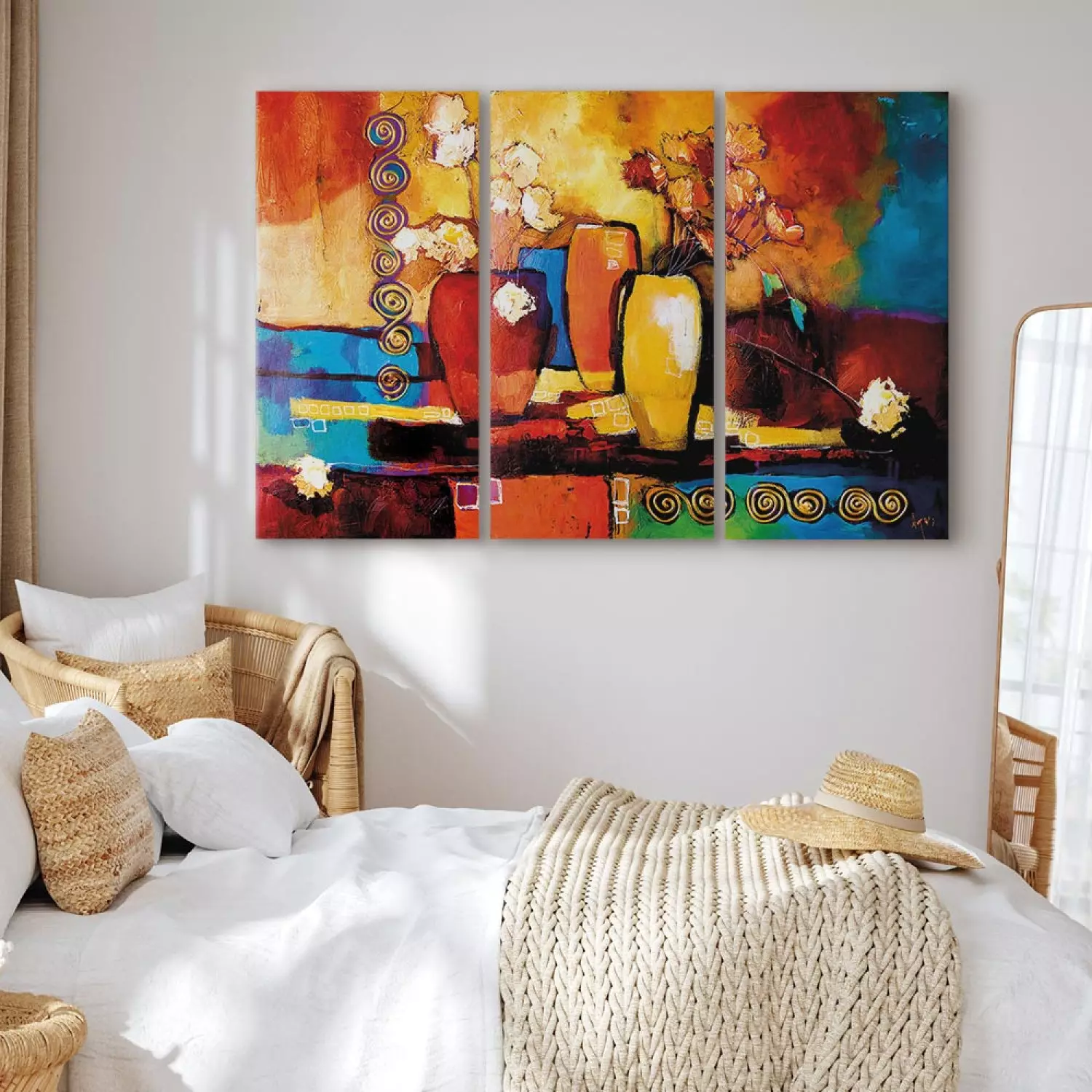 Canvas Print Flower Composition (3-piece) - colorful still life and vases