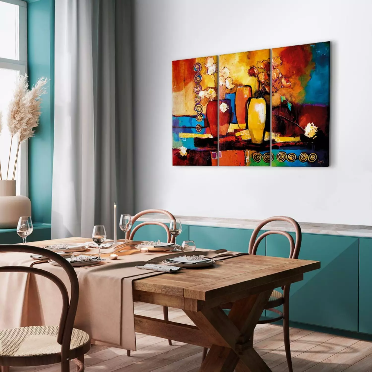 Canvas Print Flower Composition (3-piece) - colorful still life and vases