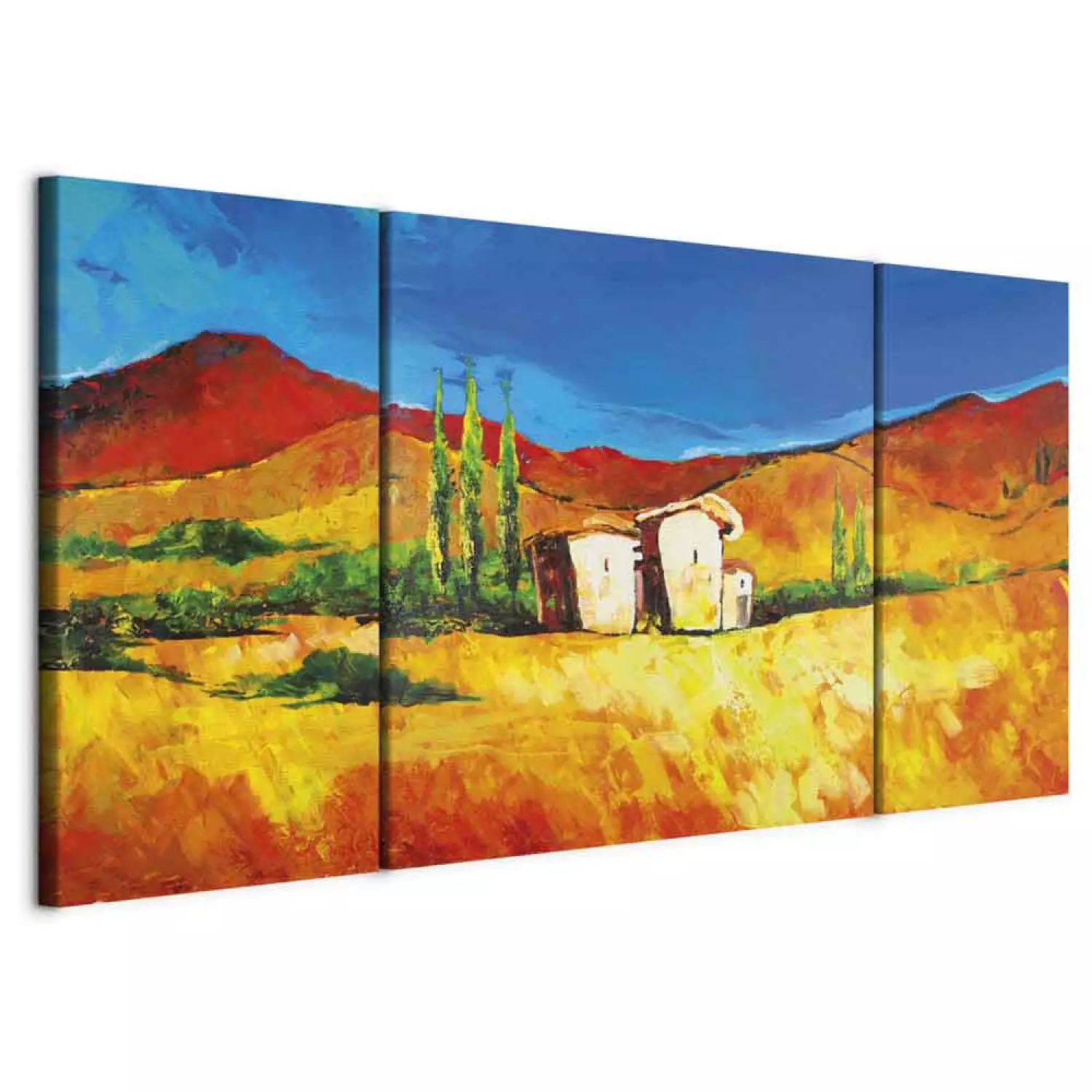 Canvas Wall Art Sunny Tuscany (3-piece) - architectural landscape with  trees - bimago, image size:1500x1500