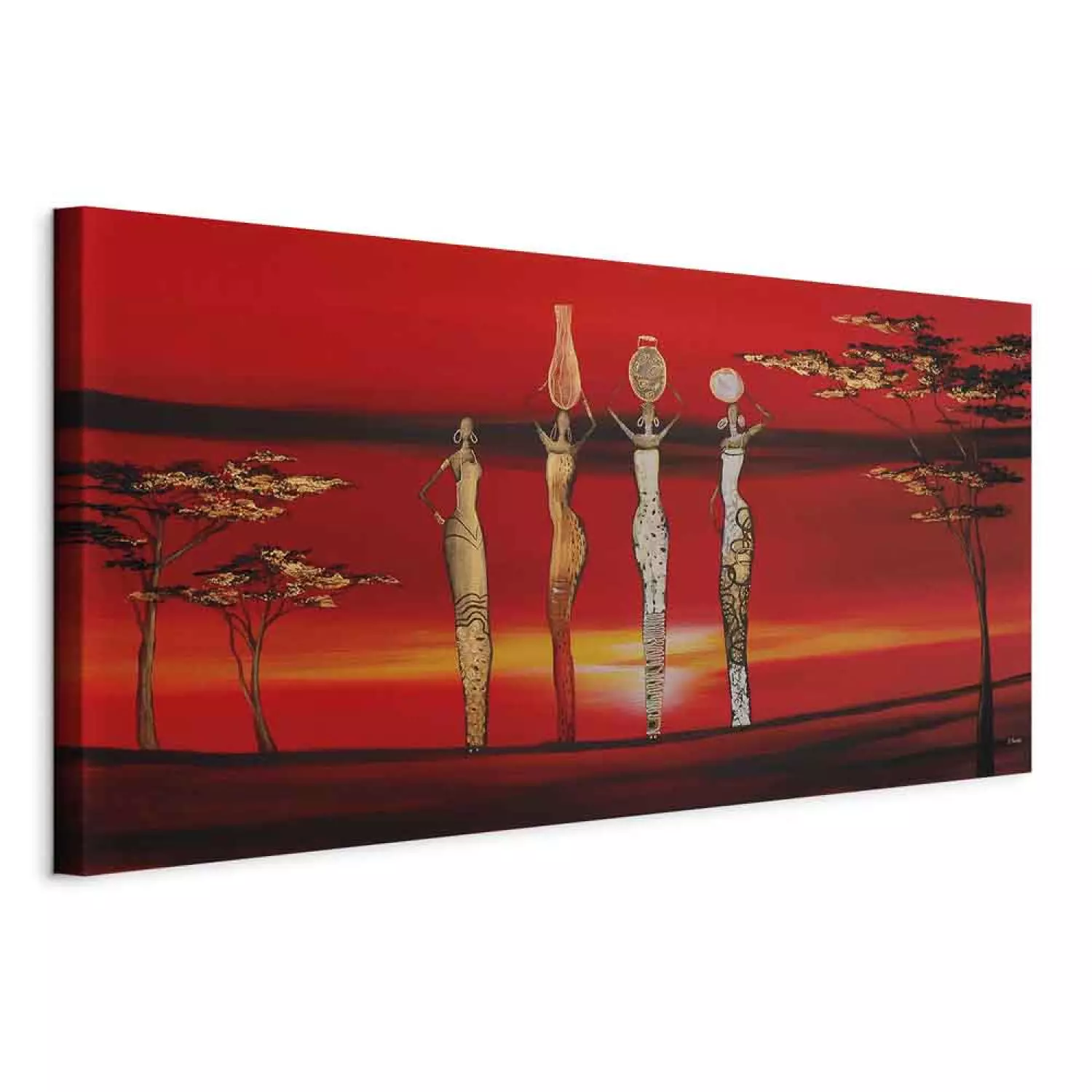 Canvas Print Red Desert - African savannah with figures