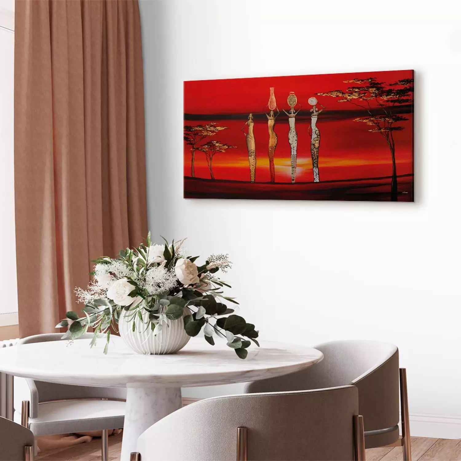Canvas Print Red Desert - African savannah with figures