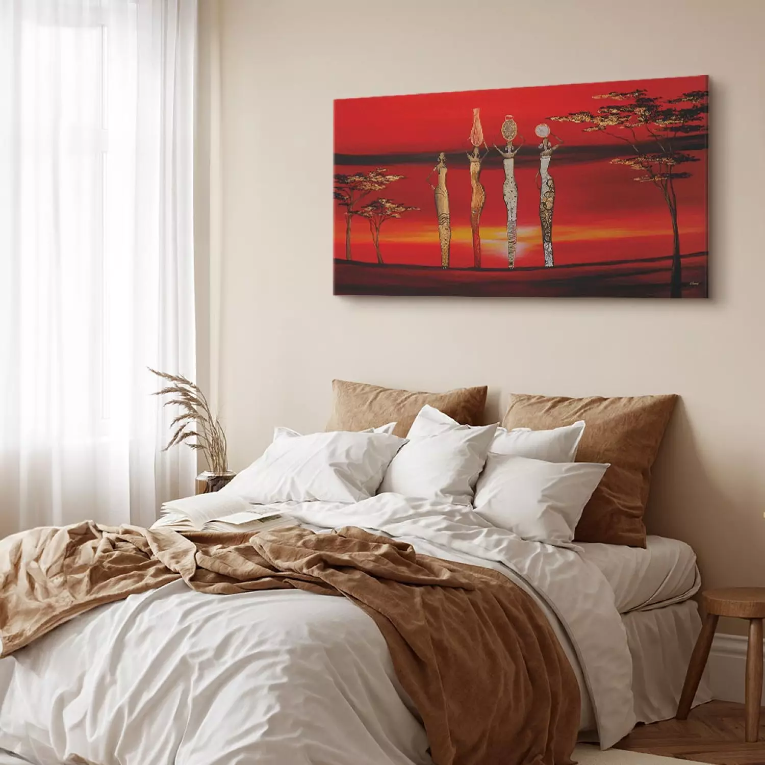 Canvas Print Red Desert - African savannah with figures